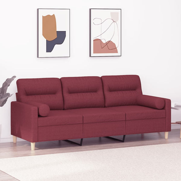 3-Sitzer-Sofa mit Zierkissen Weinrot 180 cm Stoff