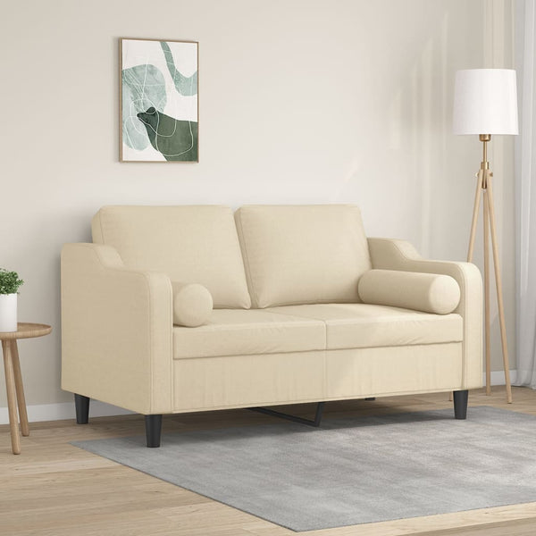 2-Sitzer-Sofa mit Zierkissen Creme 120 cm Stoff