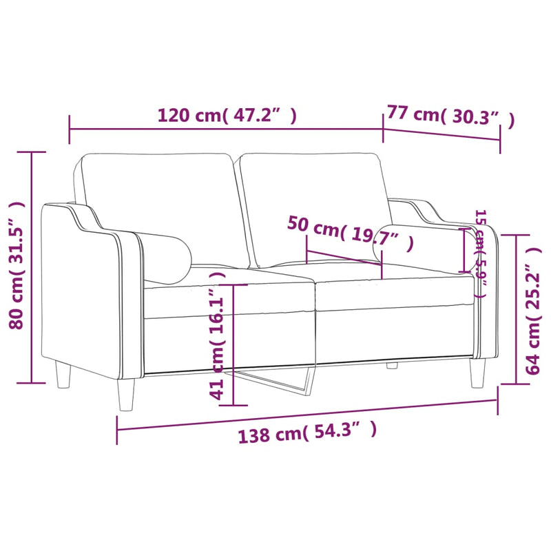 2-Sitzer-Sofa mit Zierkissen Braun 120 cm Stoff