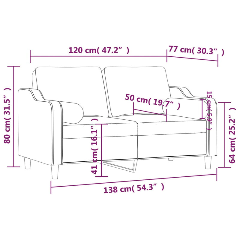 2-Sitzer-Sofa mit Zierkissen Schwarz 120 cm Stoff