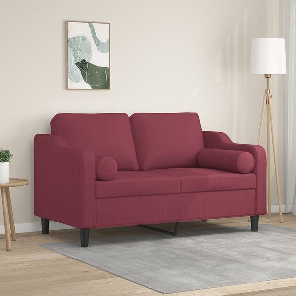 2-Sitzer-Sofa mit Zierkissen Weinrot 120 cm Stoff