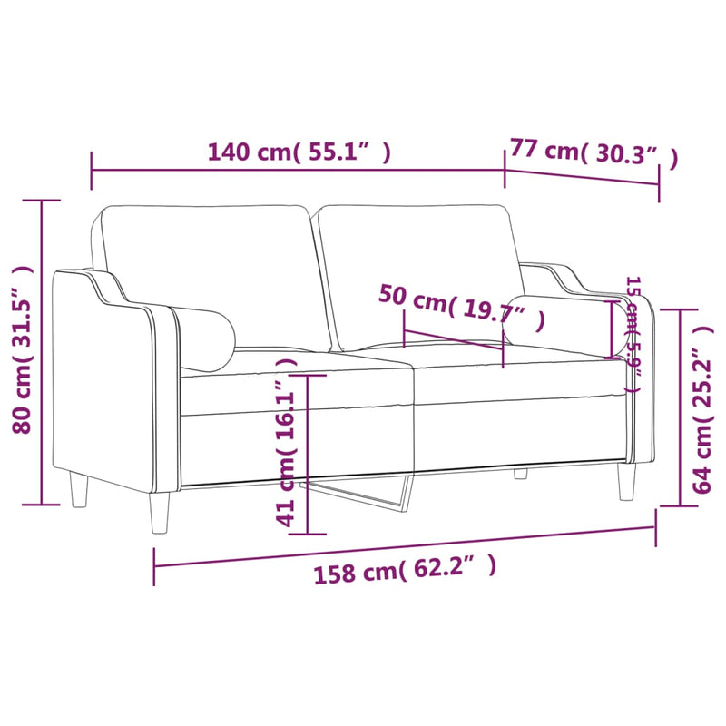 2-Sitzer-Sofa mit Zierkissen Hellgrau 140 cm Stoff