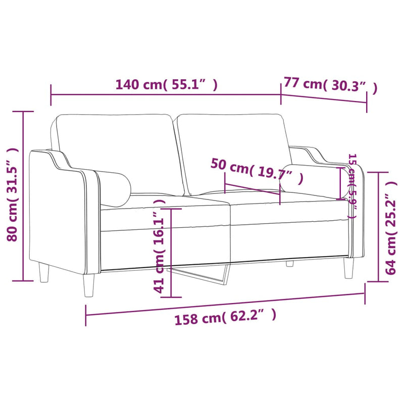 2-Sitzer-Sofa mit Zierkissen Braun 140 cm Stoff