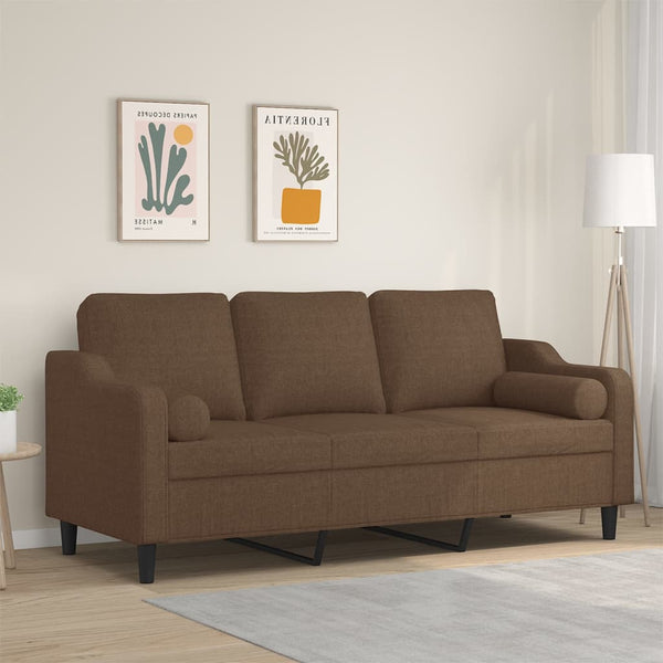 3-Sitzer-Sofa mit Zierkissen Braun 180 cm Stoff