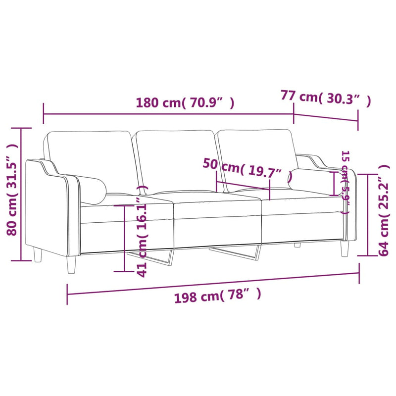 3-Sitzer-Sofa mit Zierkissen Hellgelb 180 cm Stoff