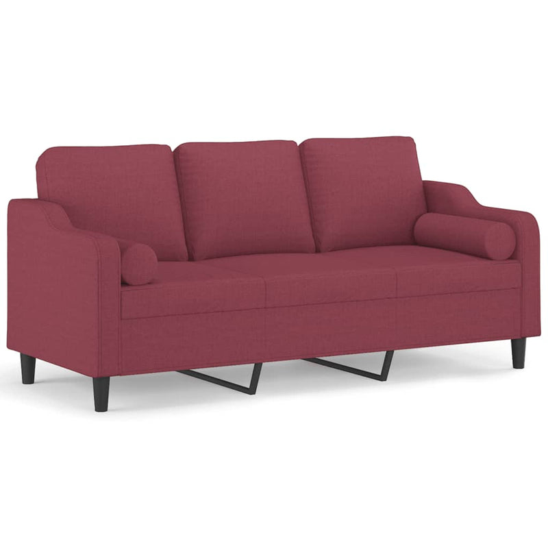 3-Sitzer-Sofa mit Zierkissen Weinrot 180 cm Stoff