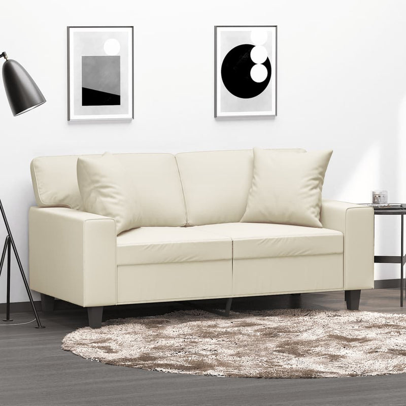 2-Sitzer-Sofa mit Zierkissen Creme 120 cm Kunstleder