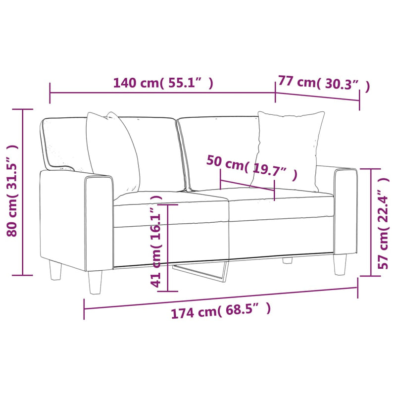 2-Sitzer-Sofa mit Zierkissen Creme 140 cm Kunstleder