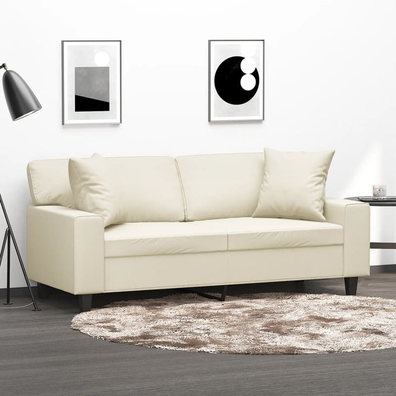 2-Sitzer-Sofa mit Zierkissen Creme 140 cm Kunstleder