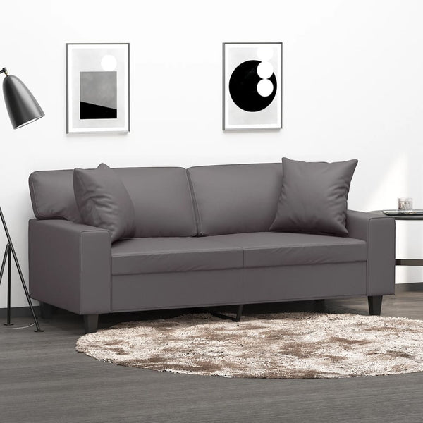 2-Sitzer-Sofa mit Zierkissen Grau 140 cm Kunstleder