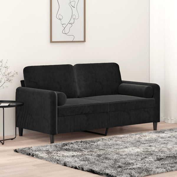 2-Sitzer-Sofa mit Zierkissen Schwarz 140 cm Samt