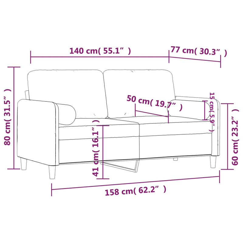 2-Sitzer-Sofa mit Zierkissen Braun 140 cm Samt