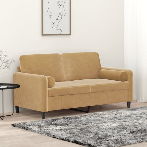 2-Sitzer-Sofa mit Zierkissen Braun 140 cm Samt