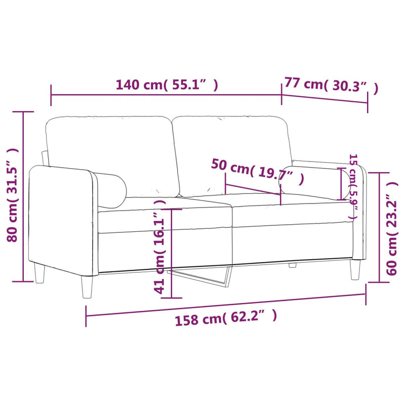 2-Sitzer-Sofa mit Zierkissen Blau 140 cm Samt