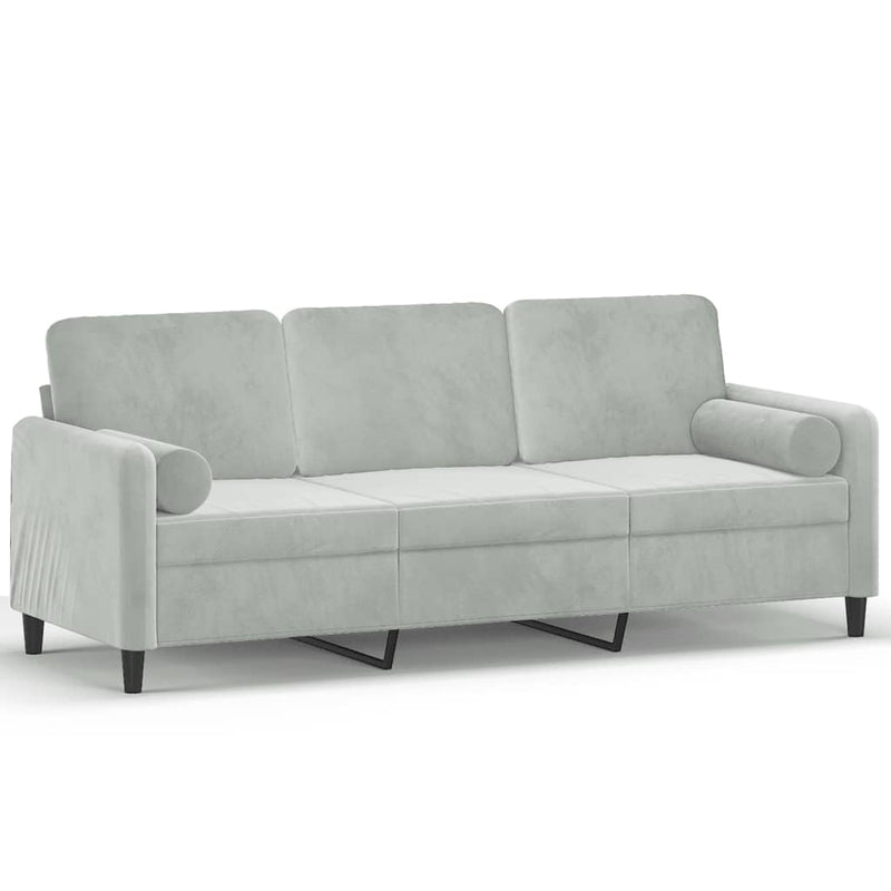 3-Sitzer-Sofa mit Zierkissen Hellgrau 180 cm Samt