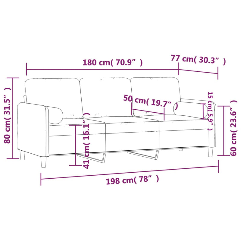 3-Sitzer-Sofa mit Zierkissen Rosa 180 cm Samt