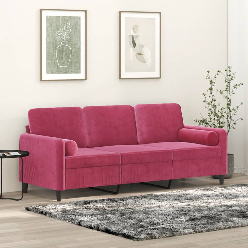 3-Sitzer-Sofa mit Zierkissen Weinrot 180 cm Samt