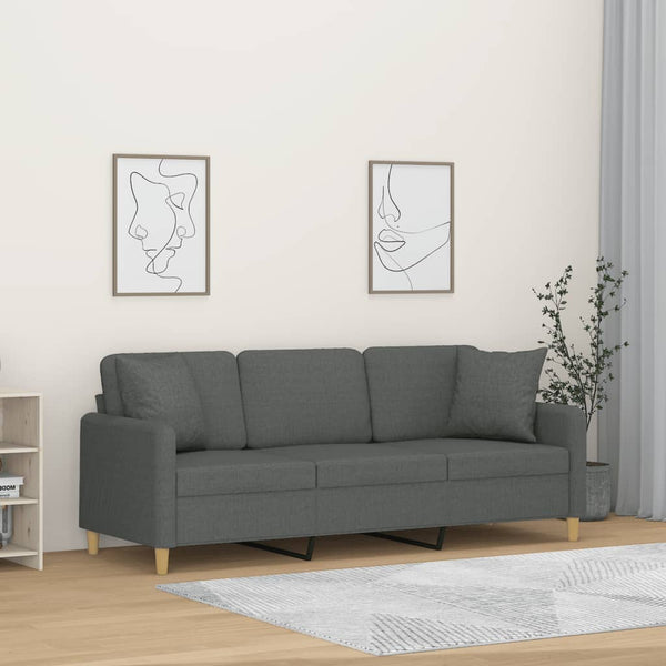 3-Sitzer-Sofa mit Zierkissen Dunkelgrau 180 cm Stoff