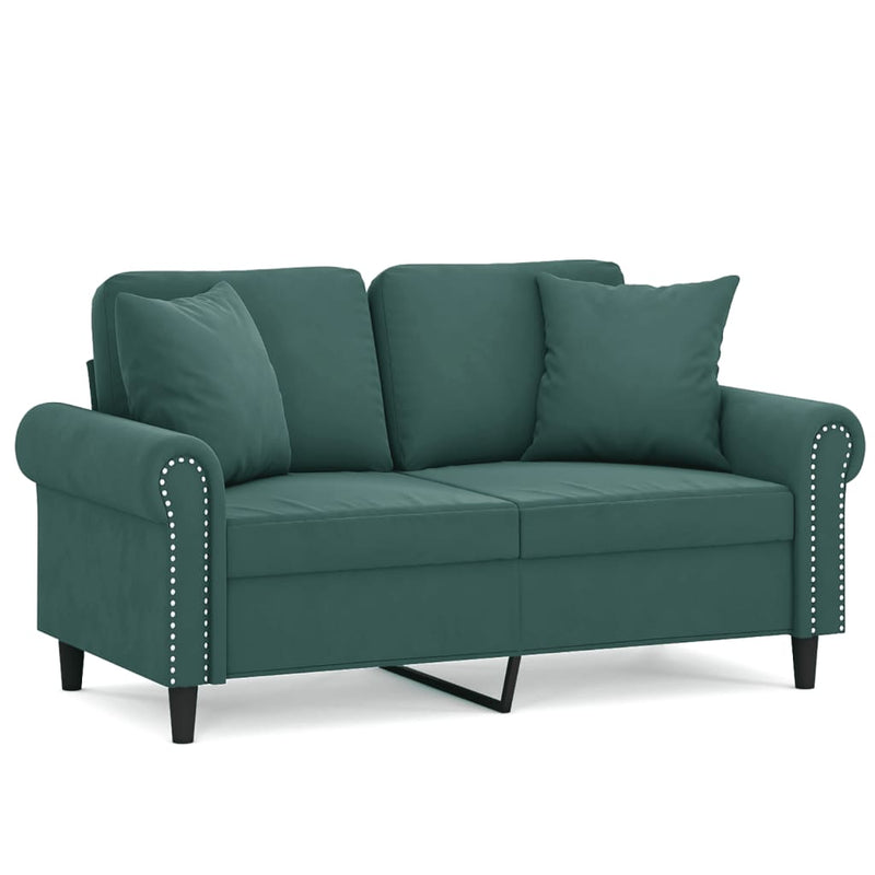 2-Sitzer-Sofa mit Zierkissen Dunkelgrün 120 cm Samt