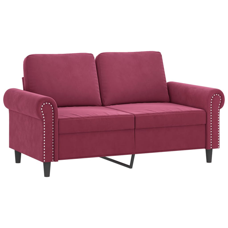 2-Sitzer-Sofa mit Zierkissen Weinrot 120 cm Samt