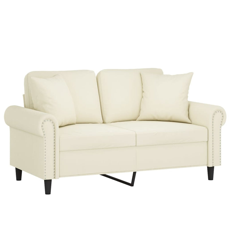 2-Sitzer-Sofa mit Zierkissen Creme 120 cm Samt