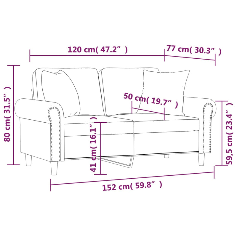 2-Sitzer-Sofa mit Zierkissen Creme 120 cm Samt