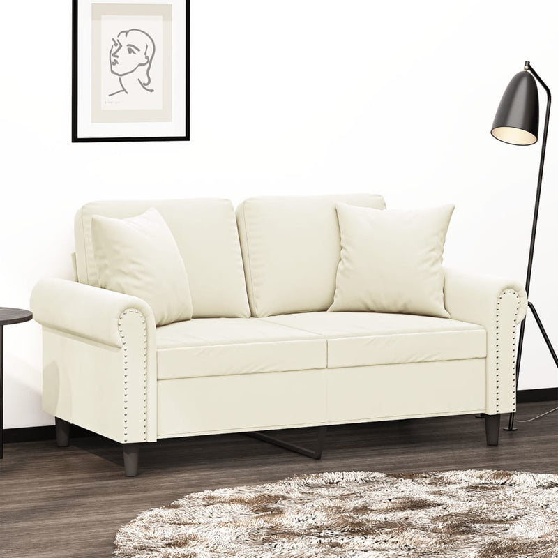 2-Sitzer-Sofa mit Zierkissen Creme 120 cm Samt