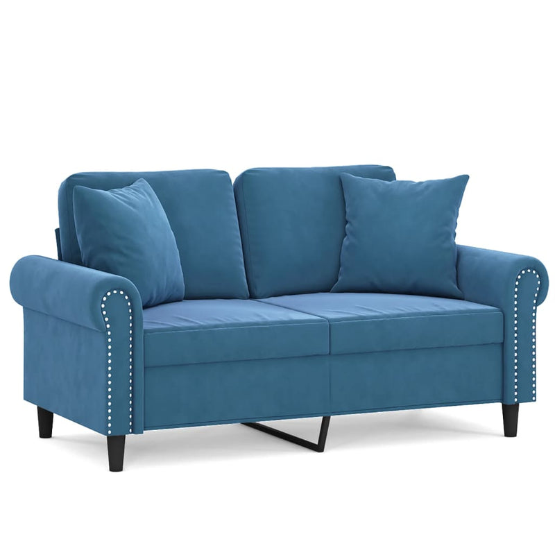 2-Sitzer-Sofa mit Zierkissen Blau 120 cm Samt