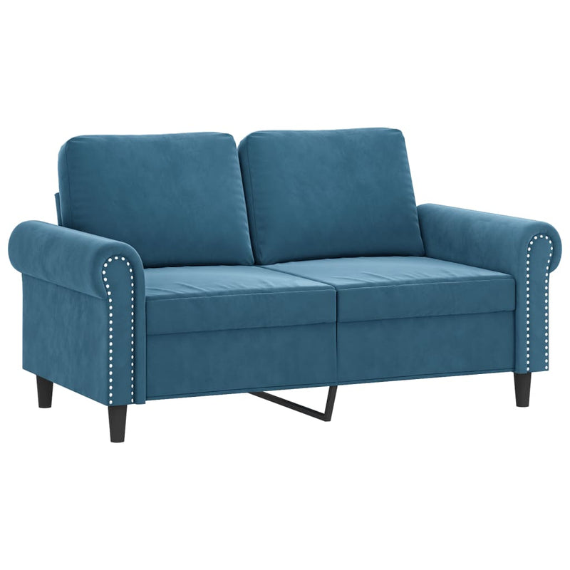 2-Sitzer-Sofa mit Zierkissen Blau 120 cm Samt