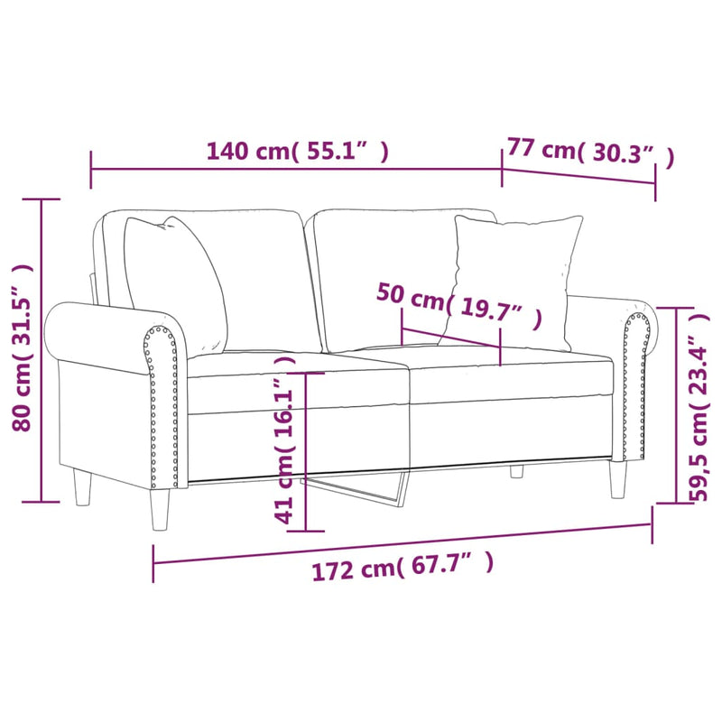 2-Sitzer-Sofa mit Zierkissen Rosa 140 cm Samt