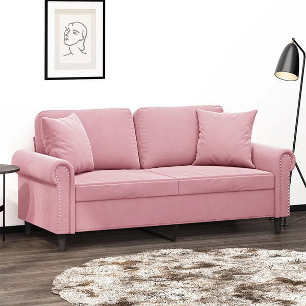 2-Sitzer-Sofa mit Zierkissen Rosa 140 cm Samt