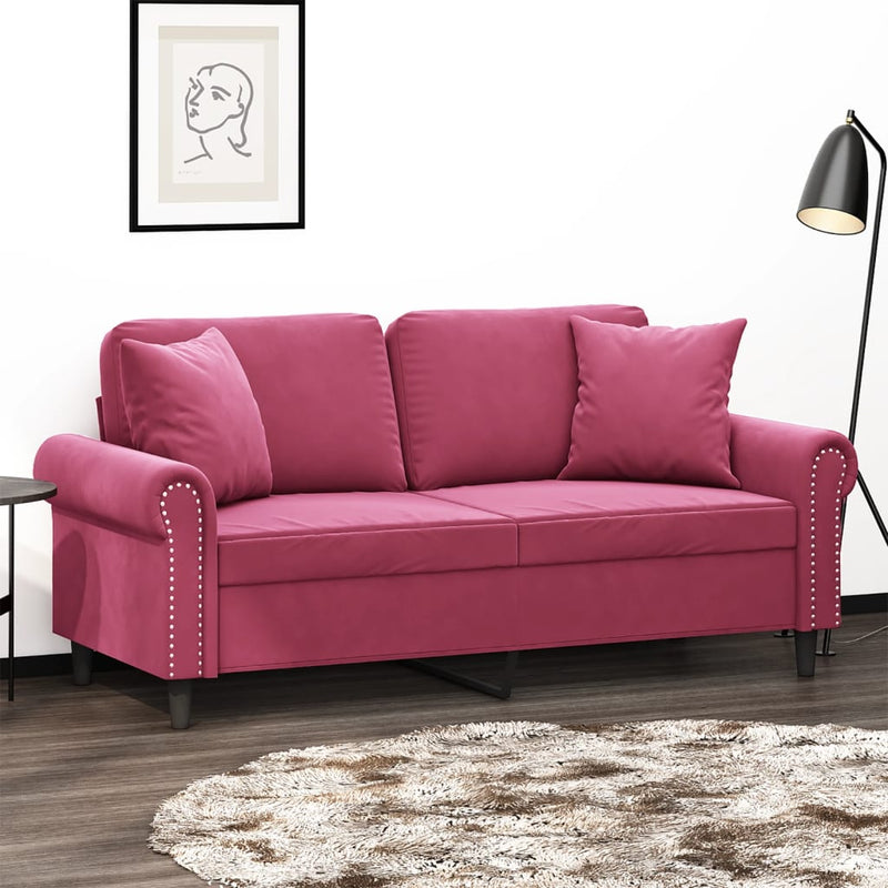 2-Sitzer-Sofa mit Zierkissen Weinrot 140 cm Samt