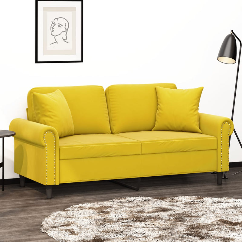 2-Sitzer-Sofa mit Zierkissen Gelb 140 cm Samt