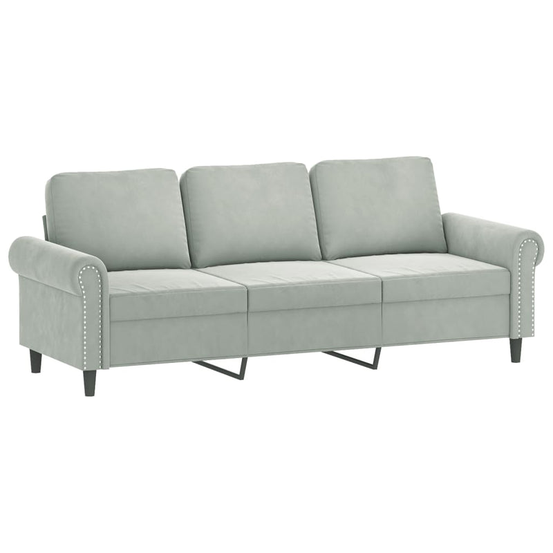 3-Sitzer-Sofa mit Zierkissen Hellgrau 180 cm Samt