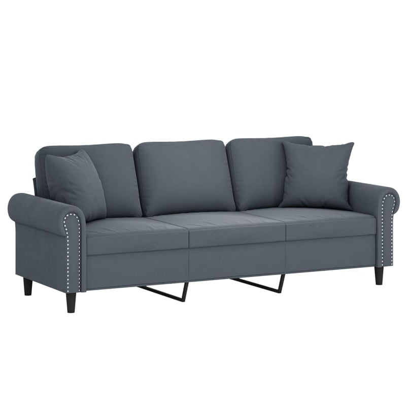 3-Sitzer-Sofa mit Zierkissen Dunkelgrau 180 cm Samt