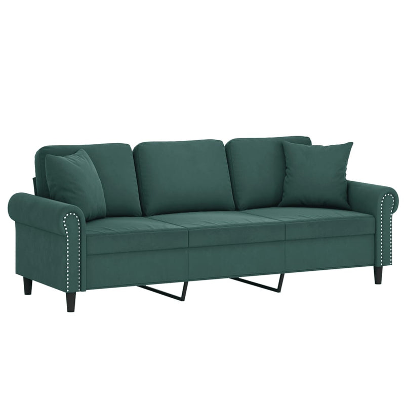 3-Sitzer-Sofa mit Zierkissen Dunkelgrün 180 cm Samt