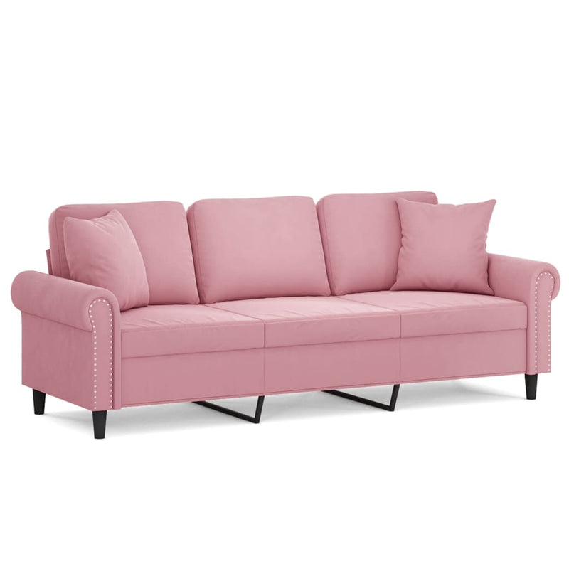 3-Sitzer-Sofa mit Zierkissen Rosa 180 cm Samt