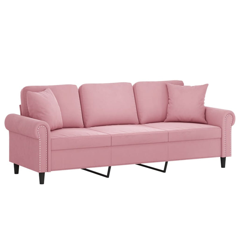 3-Sitzer-Sofa mit Zierkissen Rosa 180 cm Samt