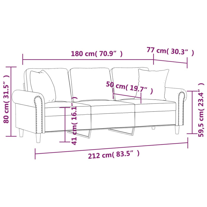 3-Sitzer-Sofa mit Zierkissen Rosa 180 cm Samt