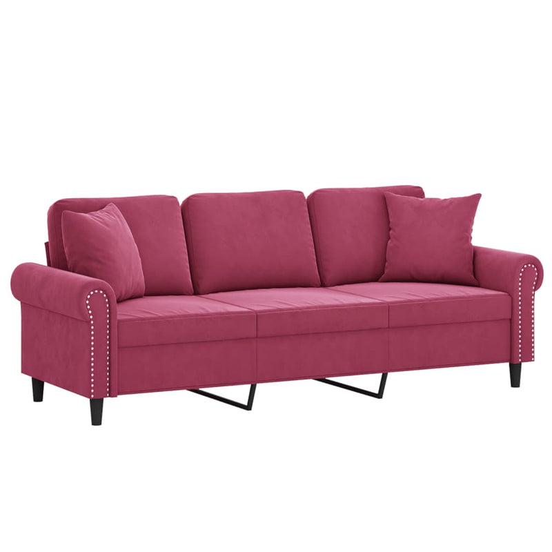 3-Sitzer-Sofa mit Zierkissen Weinrot 180 cm Samt