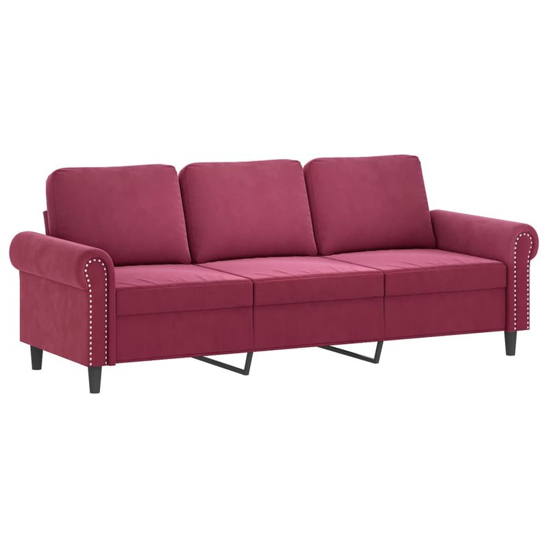 3-Sitzer-Sofa mit Zierkissen Weinrot 180 cm Samt