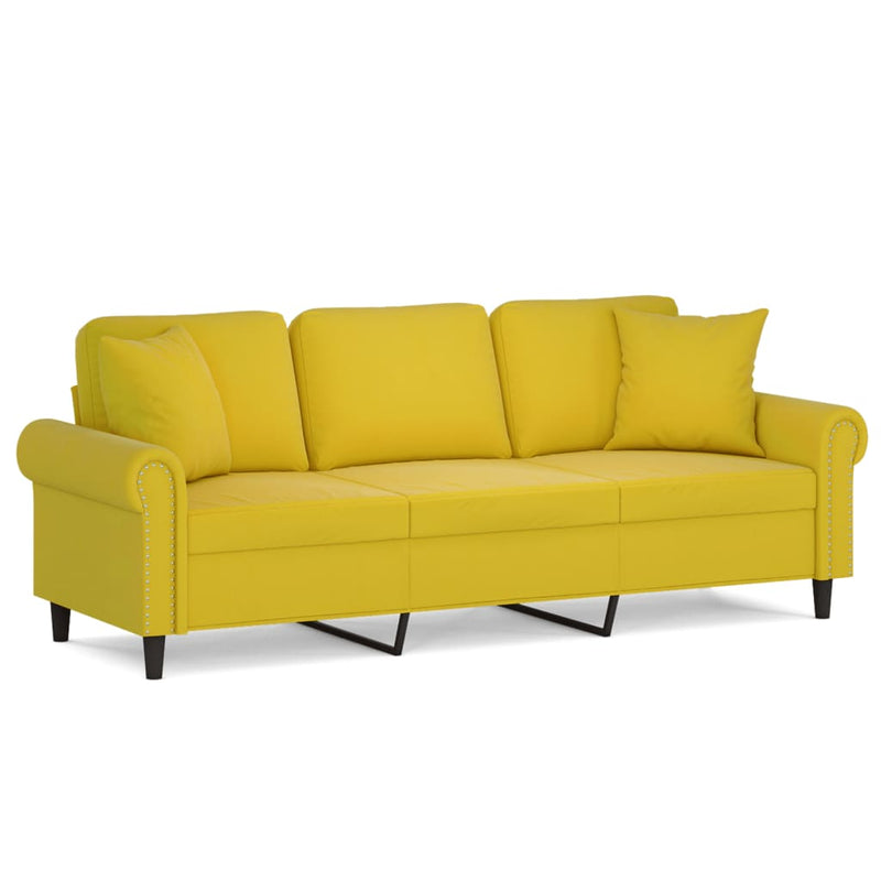 3-Sitzer-Sofa mit Zierkissen Gelb 180 cm Samt