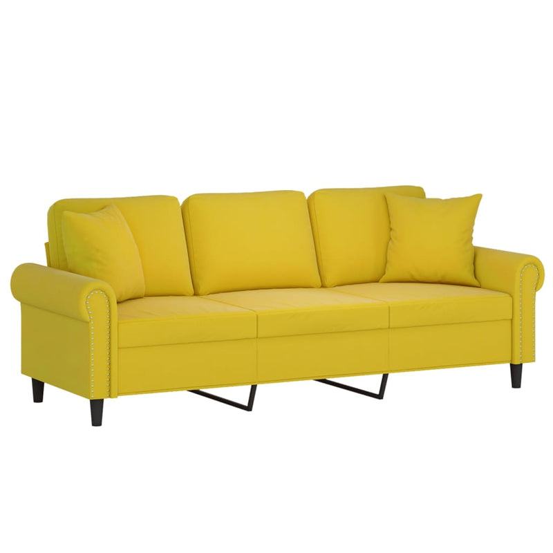 3-Sitzer-Sofa mit Zierkissen Gelb 180 cm Samt