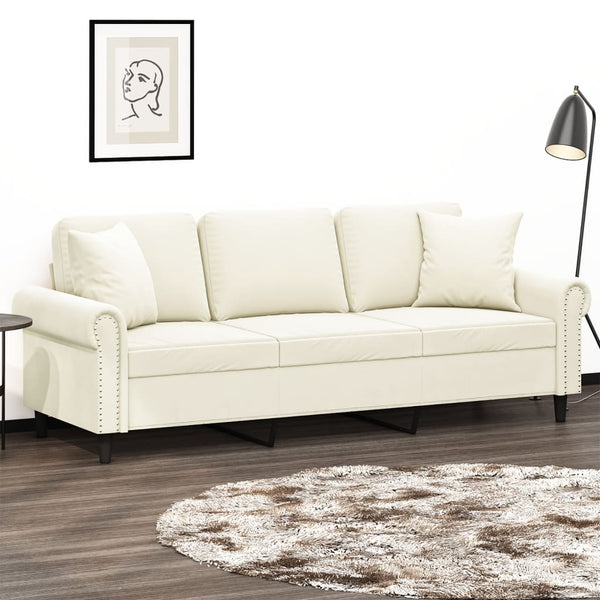 3-Sitzer-Sofa mit Zierkissen Creme 180 cm Samt