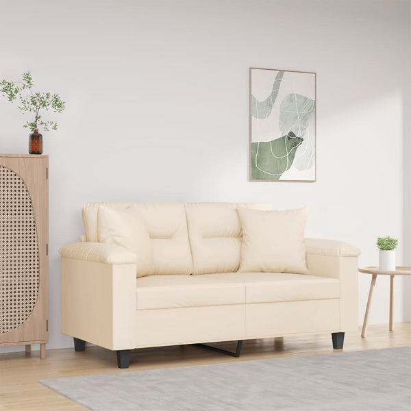 2-Sitzer-Sofa mit Kissen Beige 120 cm Mikrofasergewebe