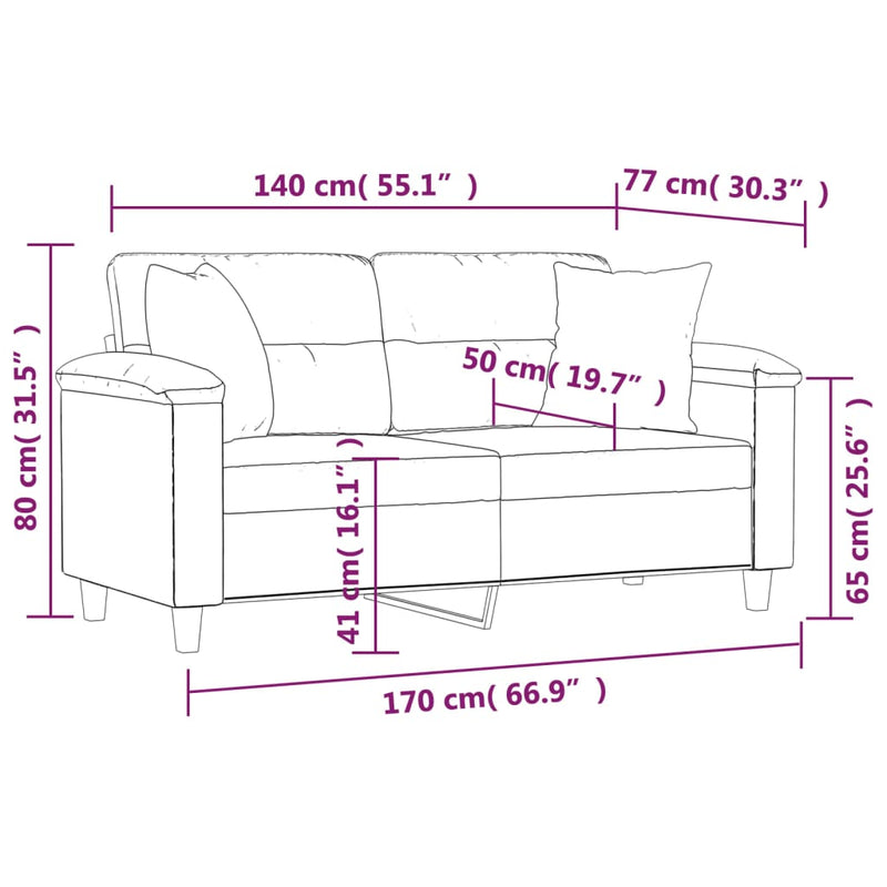 2-Sitzer-Sofa mit Kissen Creme 140 cm Mikrofasergewebe