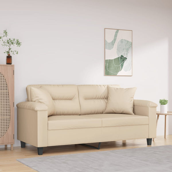 2-Sitzer-Sofa mit Kissen Creme 140 cm Mikrofasergewebe