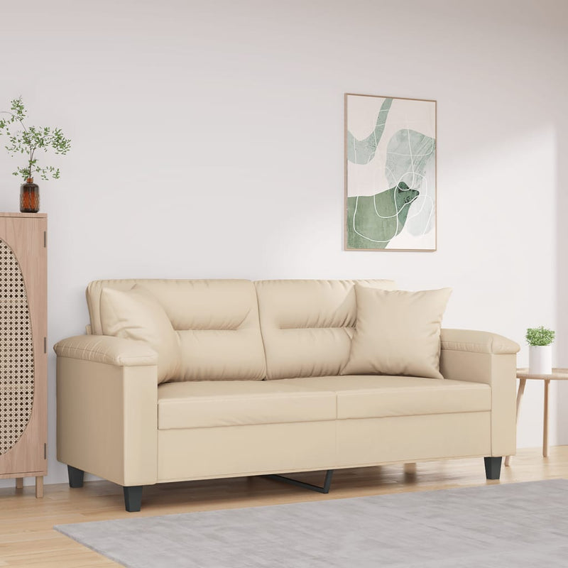 2-Sitzer-Sofa mit Kissen Creme 140 cm Mikrofasergewebe