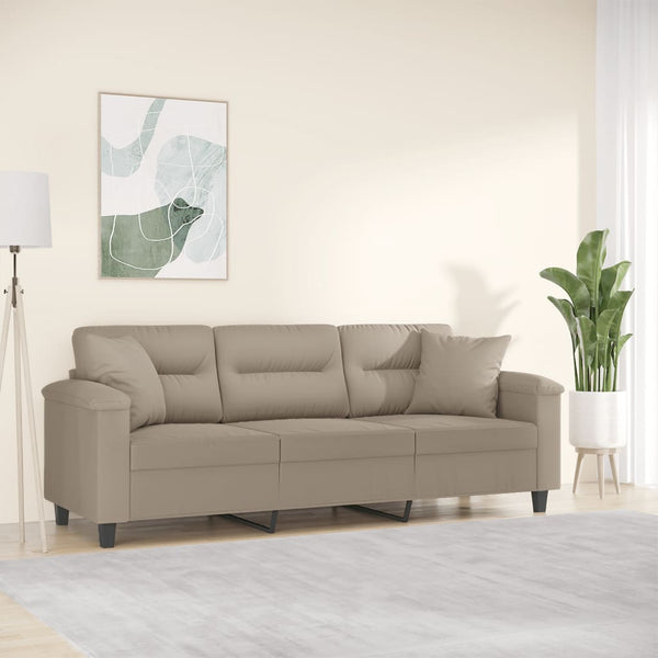 3-Sitzer-Sofa mit Kissen Taupe 180 cm Mikrofasergewebe