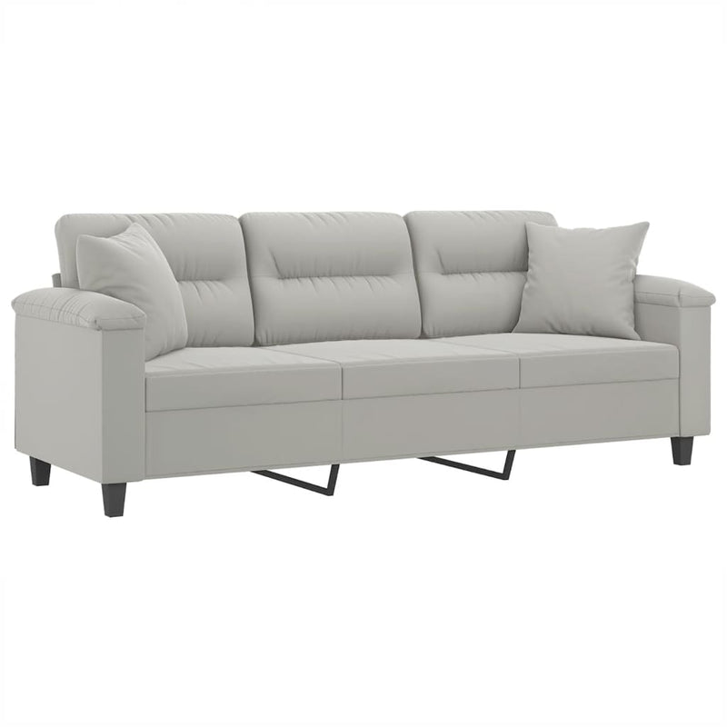 3-Sitzer-Sofa mit Kissen Hellgrau 180 cm Mikrofasergewebe